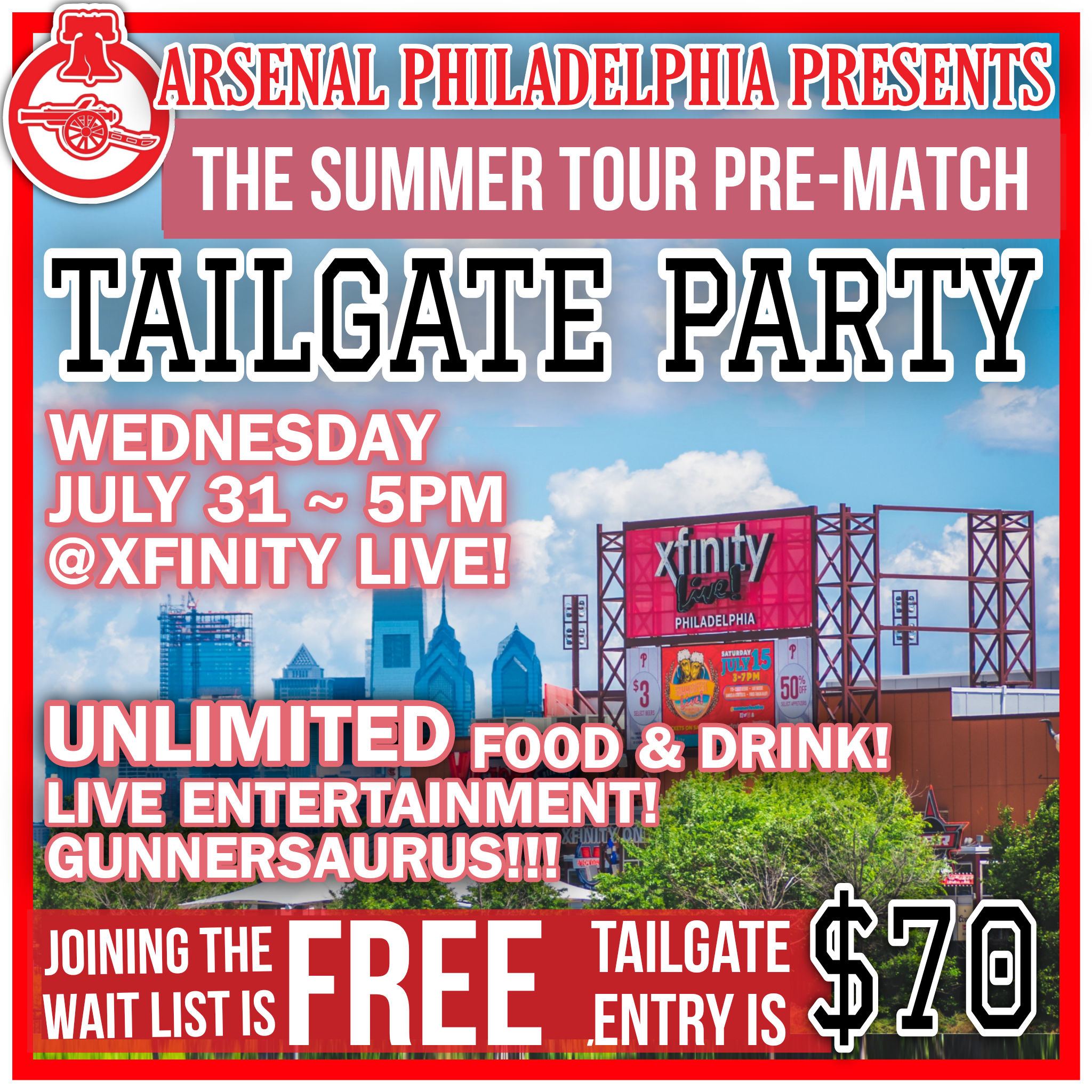 WAIT LIST for Pre-match tailgate at Xfinity Live
